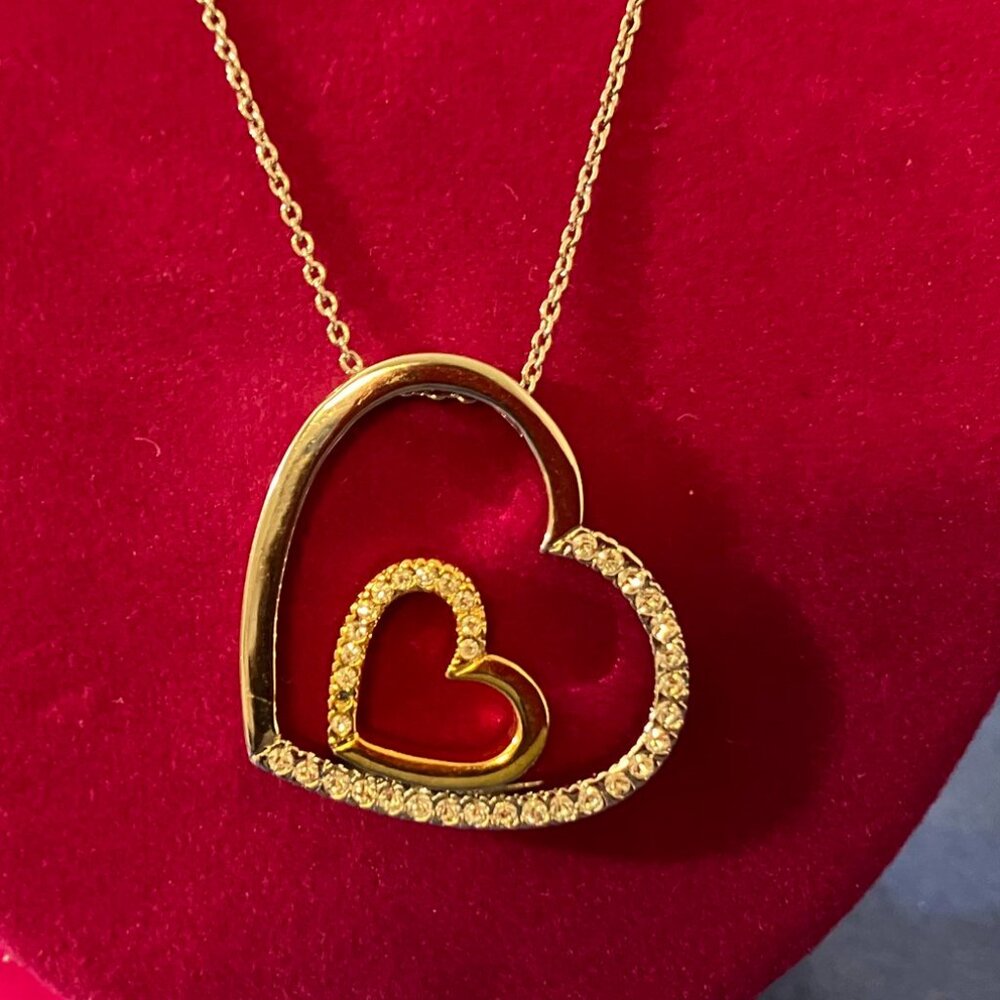 Annaleece two tone double heart necklace w/ Swarovski crystals